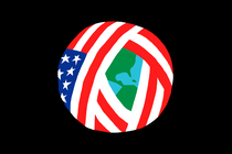 An illustration of the globe wrapped in an American flag