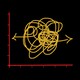 Illustration of a graph with two axes set against a black background, and a mess of squiggly lines and arrows tangled up in the middle