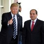 U.S. President Donald Trump welcomes Egyptian President Abdel Fattah al-Sisi to the White House on April 3, 2017. 