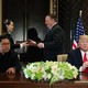 Mike Pompeo stands with Kim Jong Un's sister Kim Yo Jong behind Trump and Kim at their meeting in Singapore in June.