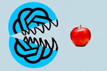 Illustration of OpenAI's logo eating an apple