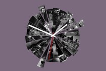 Illustration of slivers of TV stills formed into a round clock shape