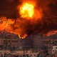 Flames rise after an Israeli air strike in the southern suburbs of Beirut on Saturday