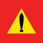 Triangular yellow road sign, but the exclamation mark looks like a launching missile