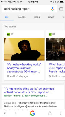 A screenshot of Google search results for "ODNI hacking report."