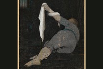 illustration of prone figure raising a white veil