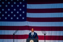 New York City mayor Eric Adams in front of the American flag