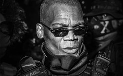 Close-up of a face in black-and-white