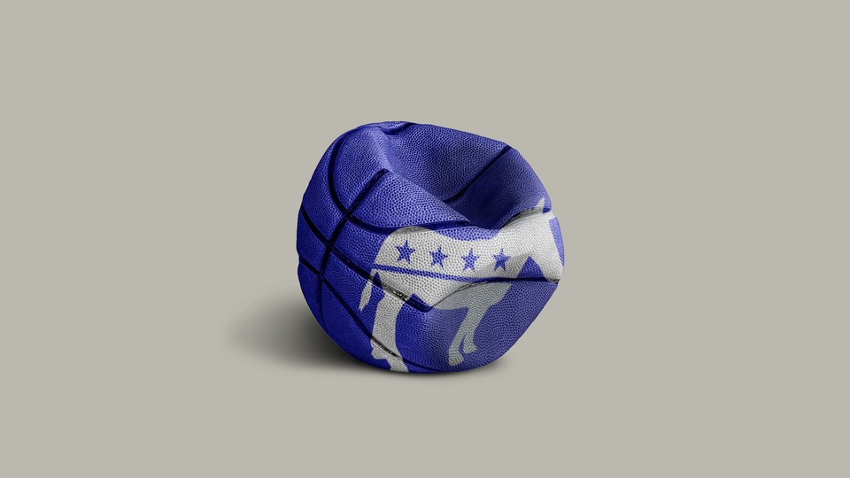 Illustration of a deflating basketball with a donkey logo on it