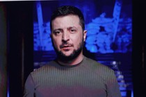 Volodymyr Zelensky in a pretaped message at the Grammy Awards
