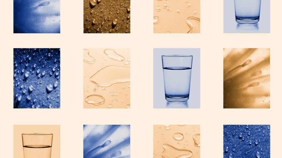 A collage of water droplets and glasses of water