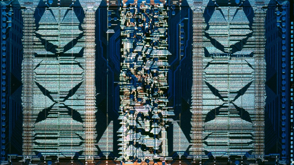 Close-up of an integrated circuit from 1982