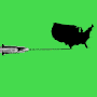 Illustration of a map of the United States resting on the tip of a vaccine needle