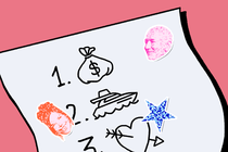 Illustration of Jeff Bezos and Lauren Sánchez Bezos' gratitude list