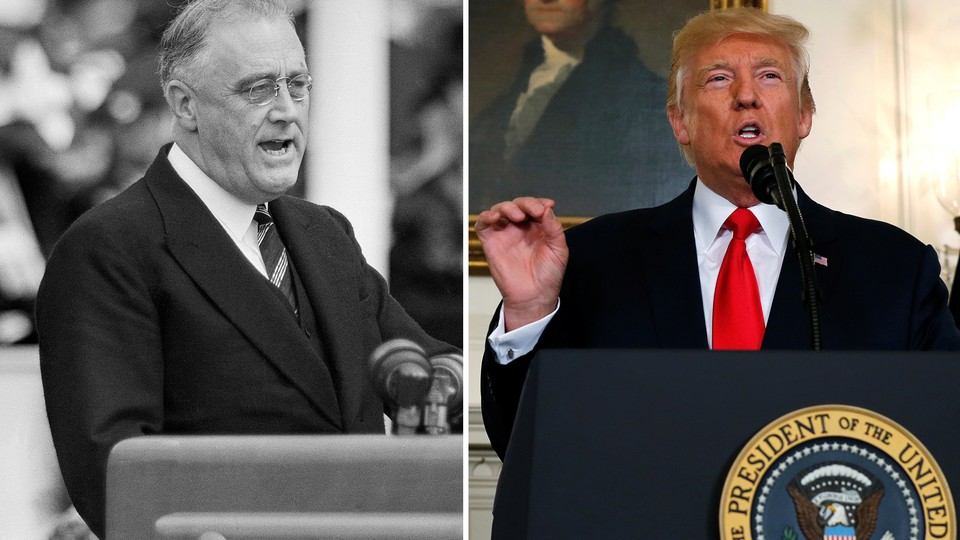 A photograph of Franklin Roosevelt compared with a photograph of Donald Trump