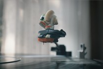 Marcel the Shell balancing on top of the needle of a record player in "Marcel the Shell with Shoes On"