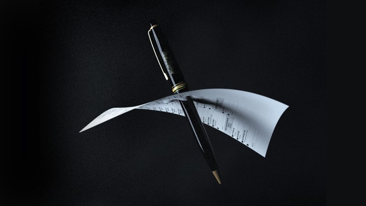 A black pen pierces a ballot