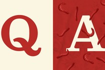 Illustration of a big 'Q' and a big 'A' with worms in the background