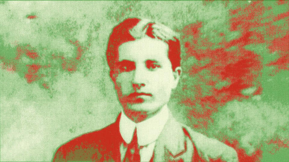 A photo of Howard Baskerville against a green and red background
