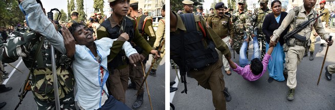 men being dragged and arrested by police in India