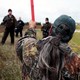 Michael Markus of Pine Ridge Indian Reservation in South Dakota with police at a rally against the Dakota Access pipeline in October.