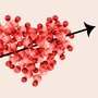a heart made of molecules being pierced by an arrow