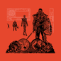 A graphic illustration of black, pixelated video-game characters on a red background.