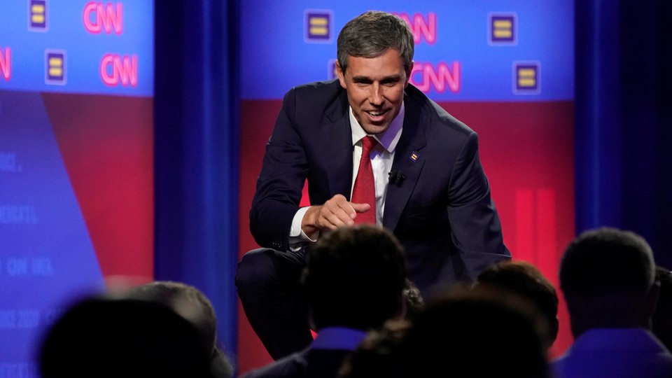 Beto O'Rourke greets attendees at the LGBTQ town hall.