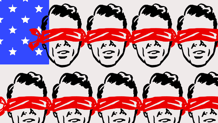 Illustration of blindfolded Americans