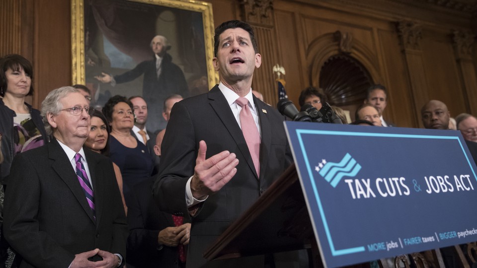 House Speaker Paul Ryan speaks about the GOP tax bill at the Capitol.