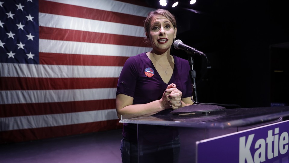 Katie Hill speaks to supporters during an election watch party