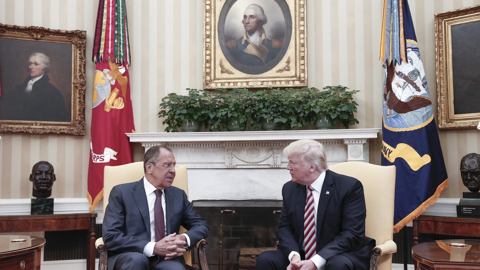 Russian Foreign Minister Sergei Lavrov and President Trump meet in the Oval Office on May 10.