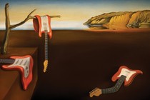 An image showing guitars melting in a dreamy desert landscape