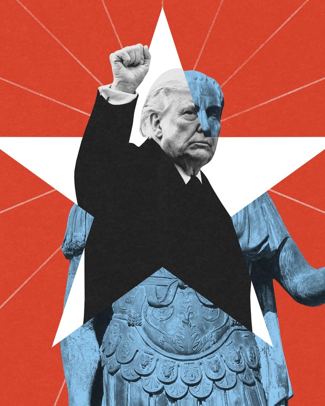 a collage showing Trump and Julius Caesar
