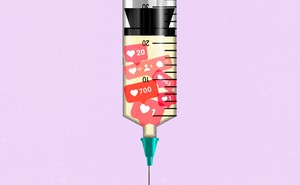 A syringe full of Instagram like-count icons.