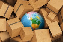 A globe surrounded by packages