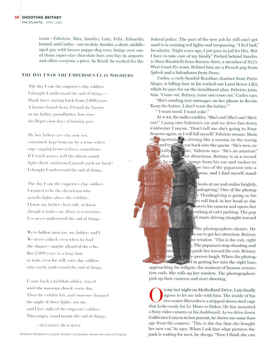 The original magazine page with the poem and a photo of two of the clay soldiers side by side