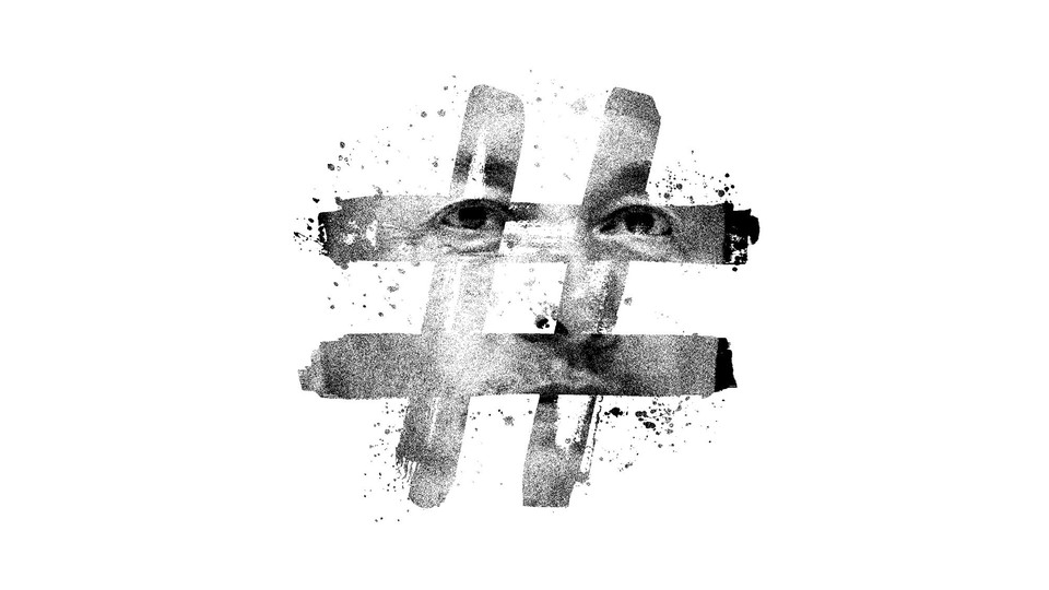 Illustration of Elon Musk's face beneath a hashtag