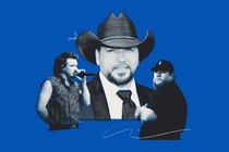 A collage of the country singers Morgan Wallen (left), Jason Aldean (center), and Luke Combs