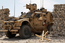 A U.S. soldier stands guard in the Achin district of Nangarhar province in eastern Afghanistan on April 15, 2017. 