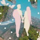 Illustration of two people holding hands with aerial tree canopies collaged in the background.