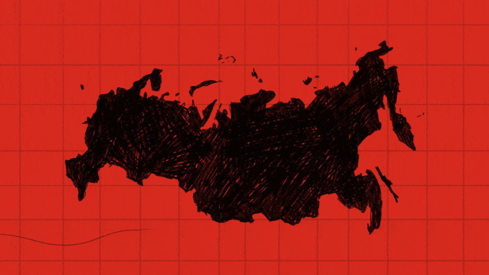 An illustration of an image of America fading into an image of Russia