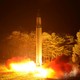 North Korea's second ICBM, the Hwasong-14, is pictured during a test fire on July 29, 2017.