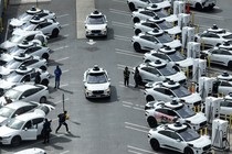 Self-driving cars in a parking lot