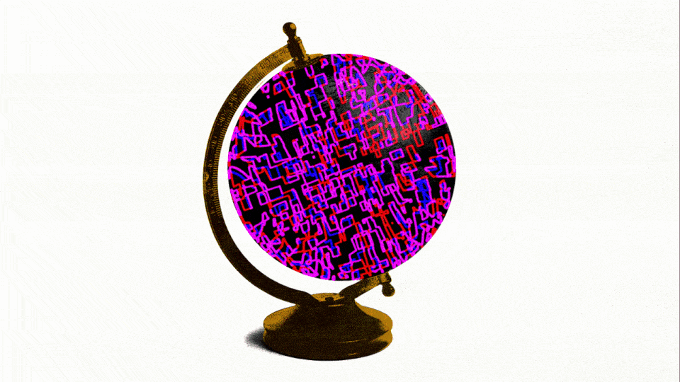 A GIF of a globe that is changing colors