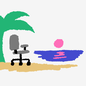Office chair on a beach with a palm tree
