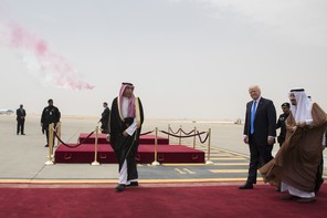President Donald Trump is greeted by Salman bin Abdulaziz Al Saud, king of Saudi Arabia, in Riyad on May 20, 2017.