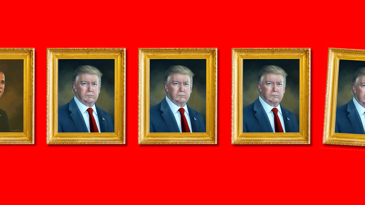 A series of portraits of Donald Trump.