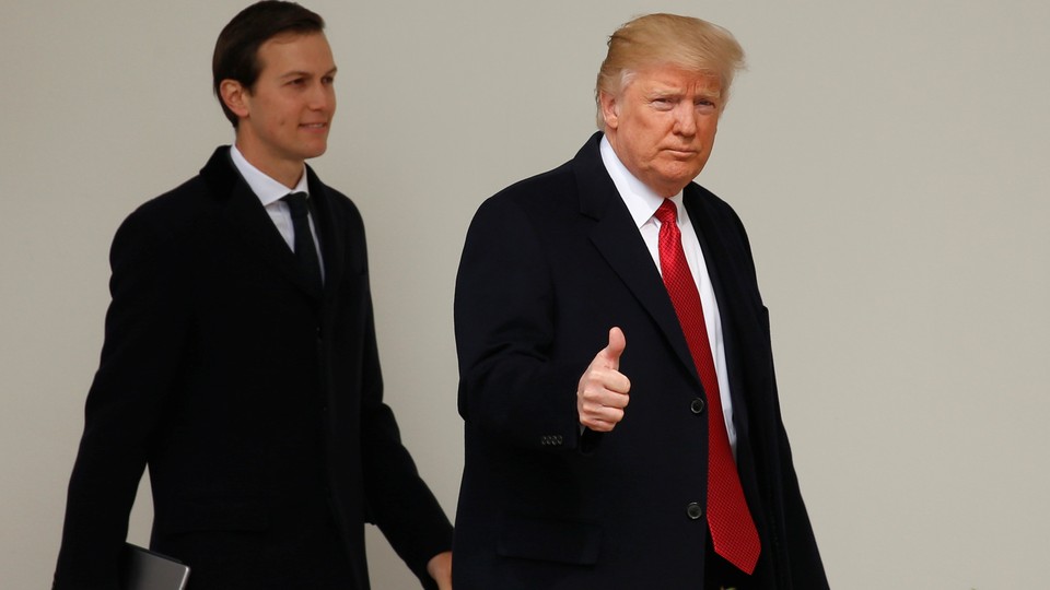 President Trump and White House Senior Advisor Jared Kushner depart the White House in Washington.