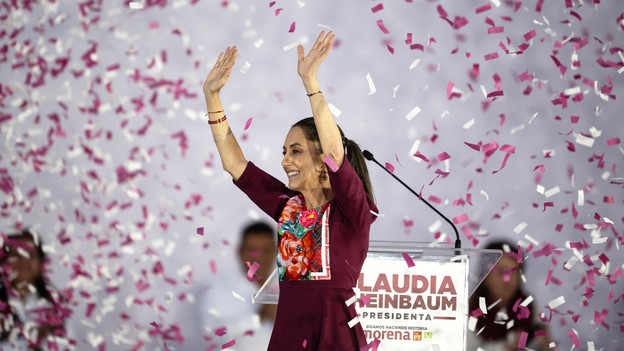A photograph of Mexico's new president, Claudia Sheinbaum, celebrating.